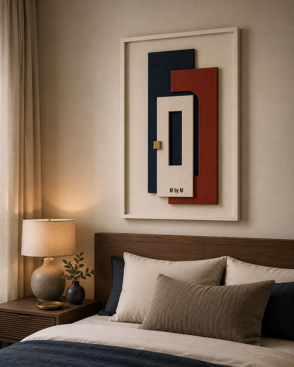 Modern Portal – Navy Blue, Rust & Ivory Handcrafted Geometric Wall Art on Stretched Wooden Canvas | Wallorah