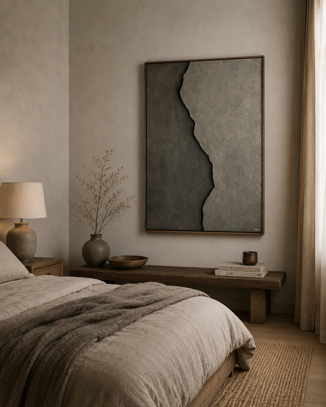 Fractured Monolith – Charcoal Grey & Stone Grey Handcrafted Abstract Wall Art on Stretched Wooden Canvas | Wallorah