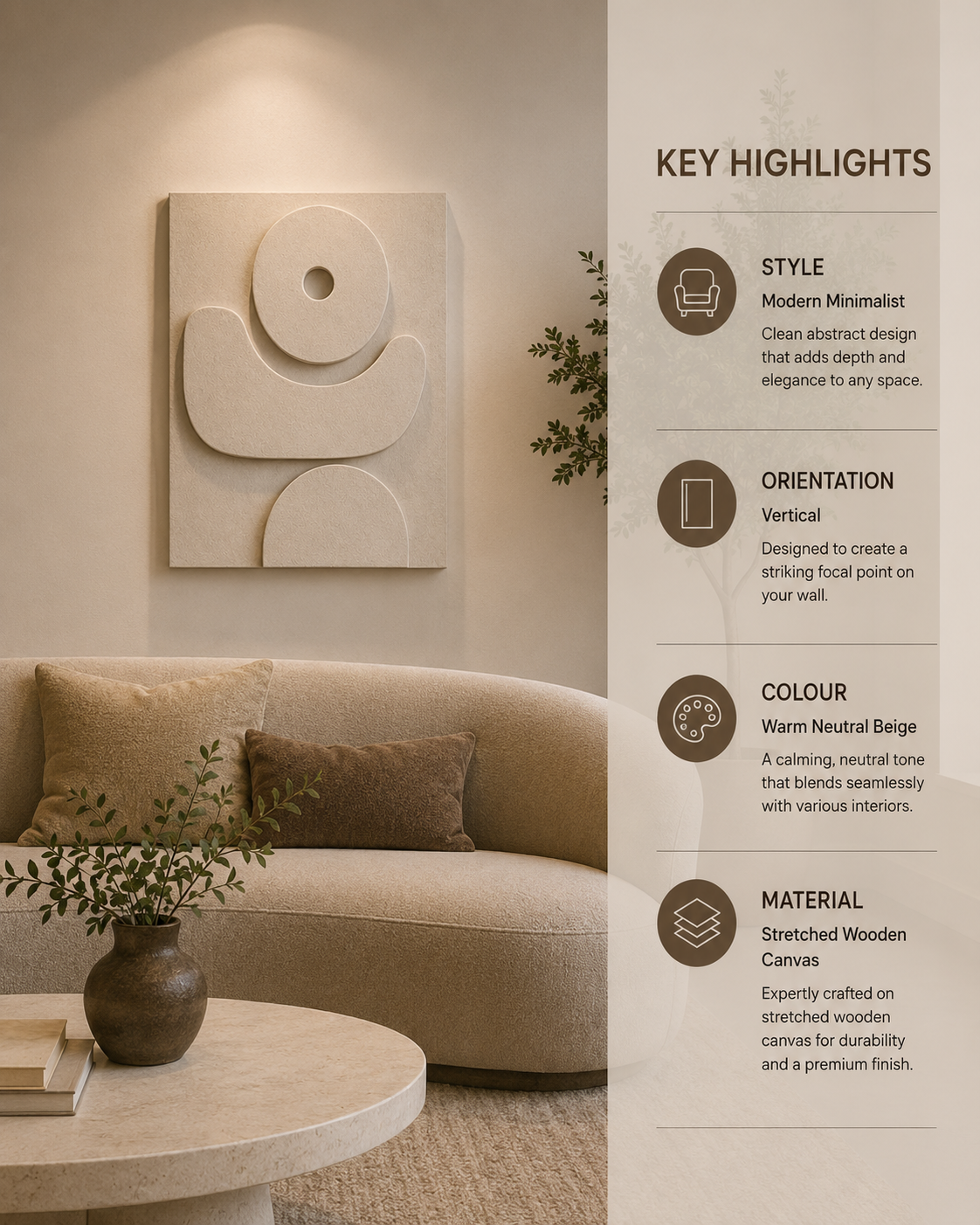 Serene Orbit – Ivory Beige Handcrafted Minimalist Textured Wall Art on Stretched Wooden Canvas | Wallorah