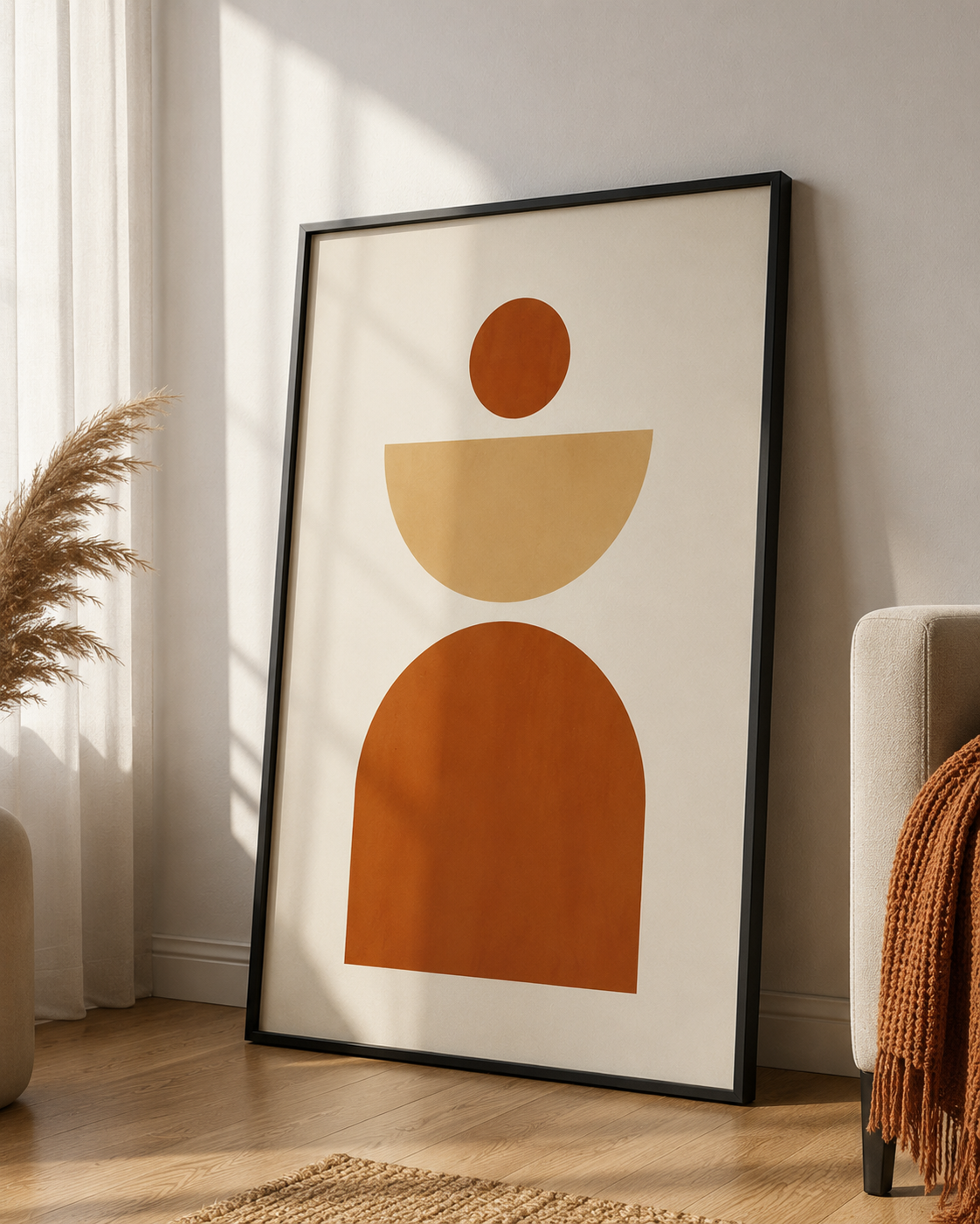 Terracotta Balance – Mid-Century Modern Abstract Geometric Wall Art | Minimalist Neutral Boho Print | Contemporary Framed Home Decor