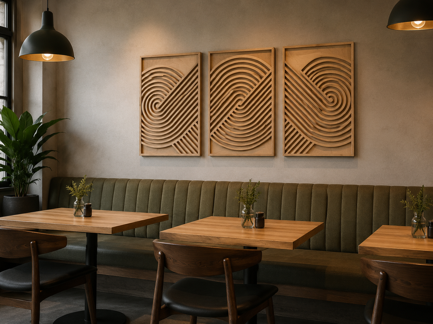 Nordic Wave Harmony – Handcrafted Wooden Geometric Triptych Wall Art on Stretched Wooden Canvas | Wallorah