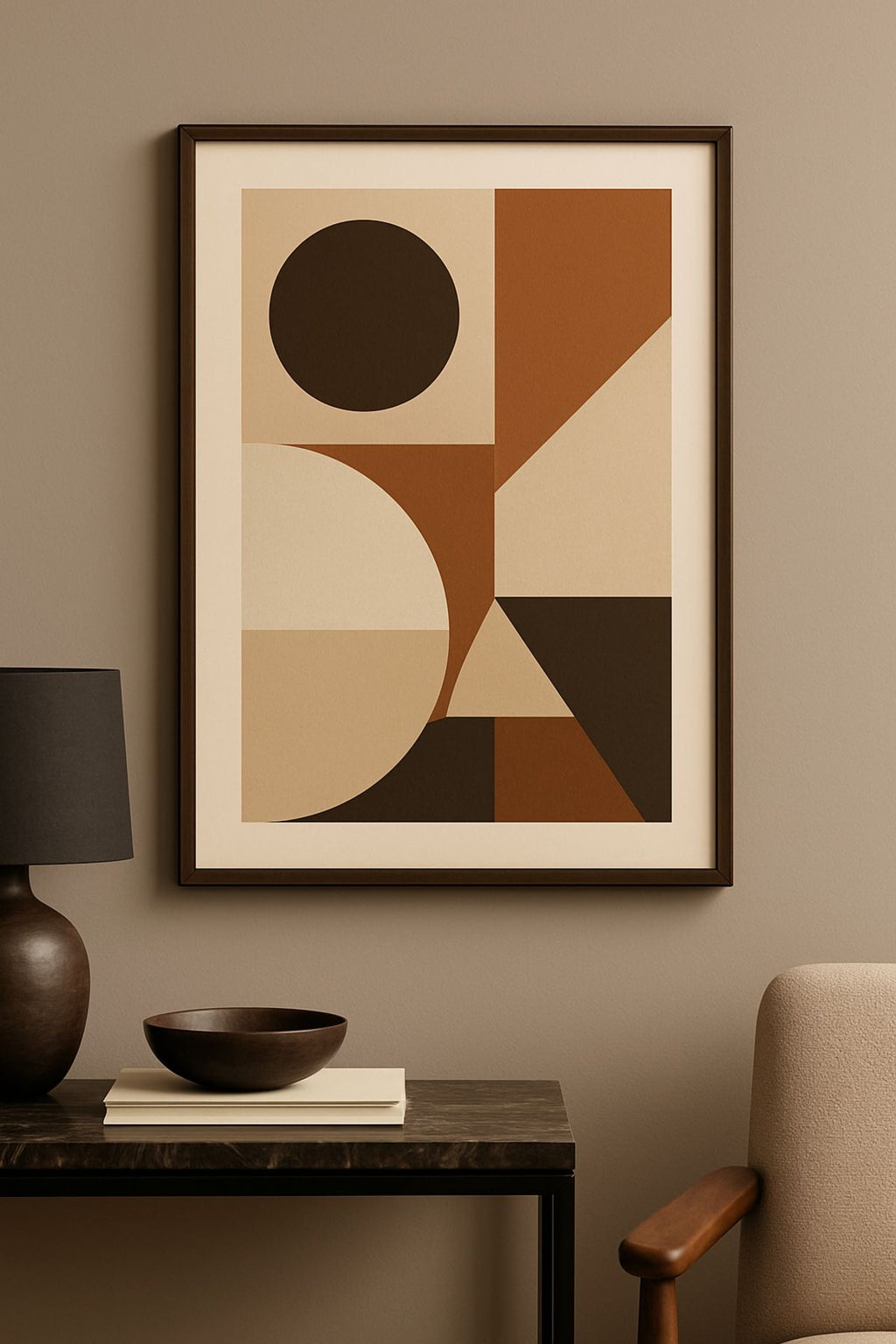 Retro Geometry – Mid-Century Modern Abstract Wall Art | Terracotta & Neutral Geometric Canvas Print | Minimalist Scandinavian Home Decor