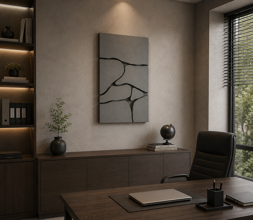 Stone Mosaic – Ash Grey Handcrafted Abstract Wall Art on Stretched Wooden Canvas | Wallorah
