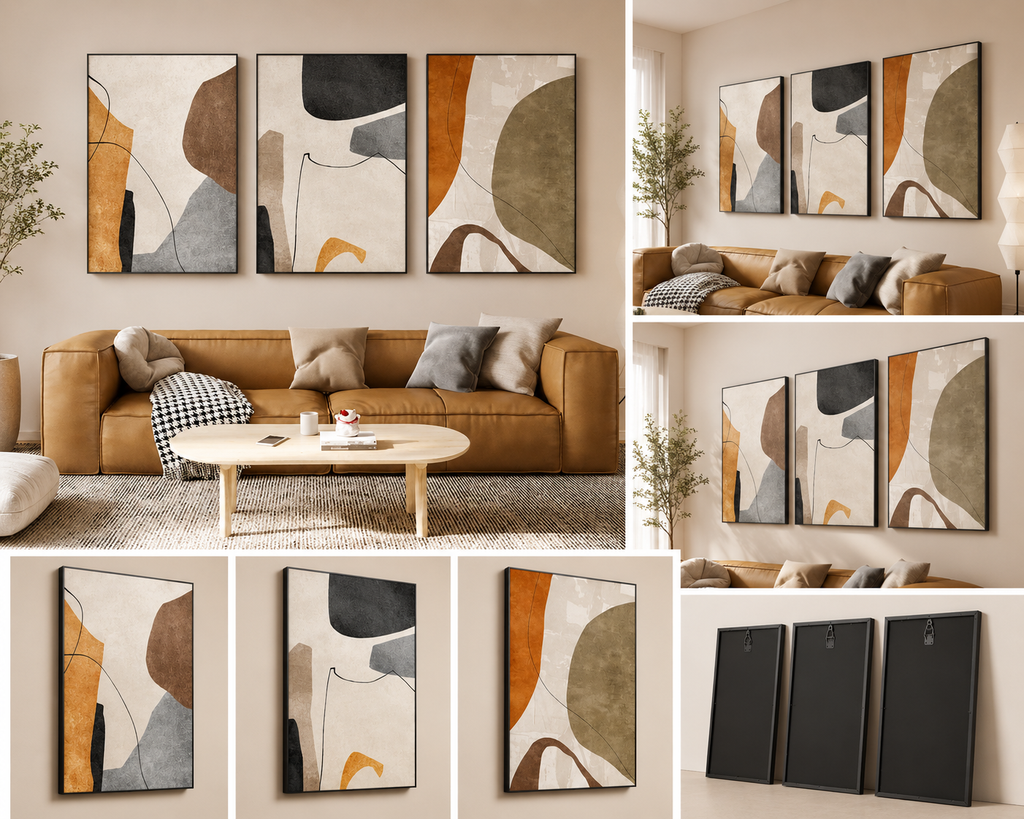 Earthform Harmony | Set of 3 Abstract Canvas Wall Art | Premium UV Printed Ready-to-Hang Wall Decor