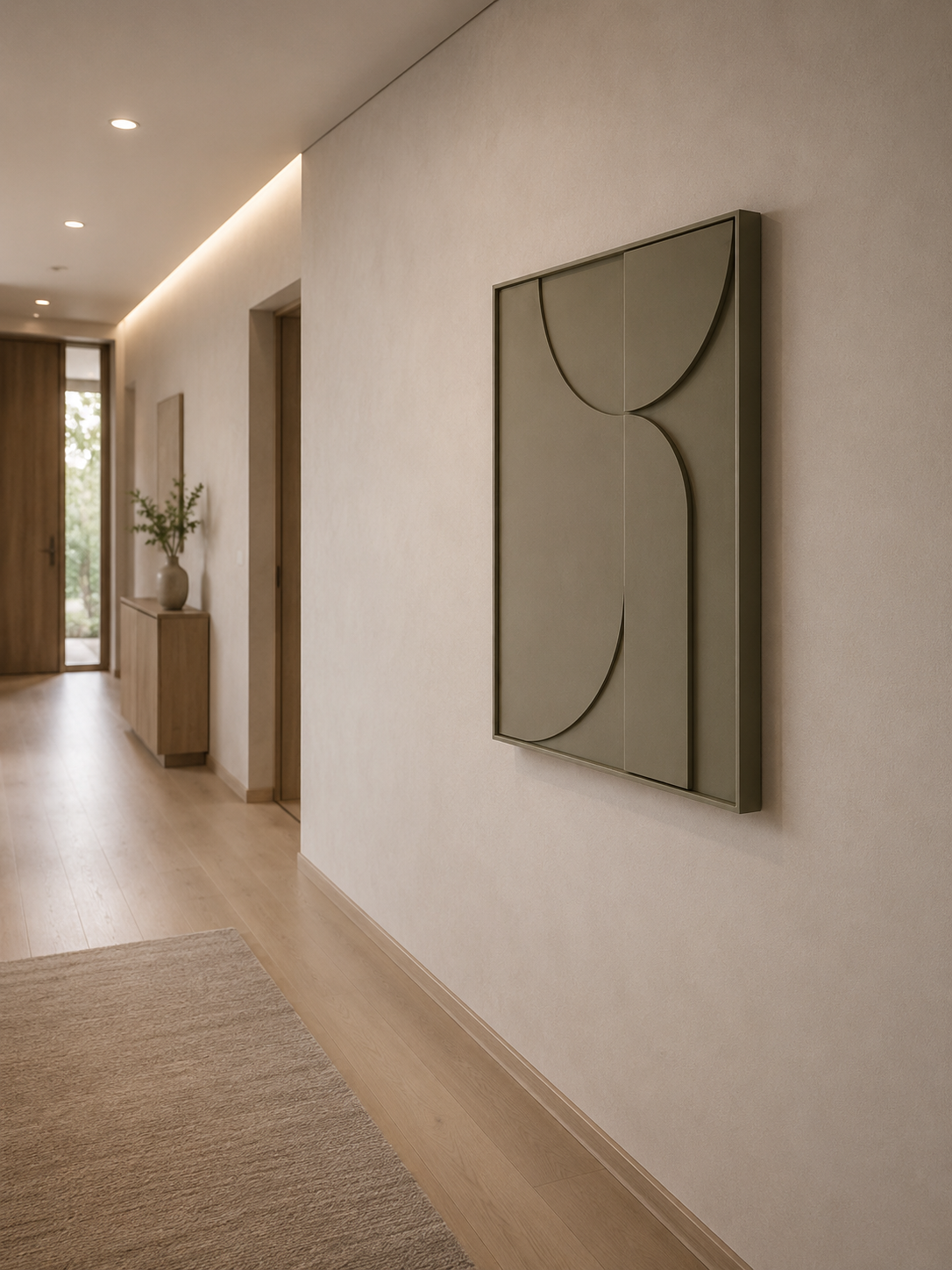 Olive Arc – Handcrafted Sage Green Geometric 3D Wall Art on Stretched Wooden Canvas | Wallorah