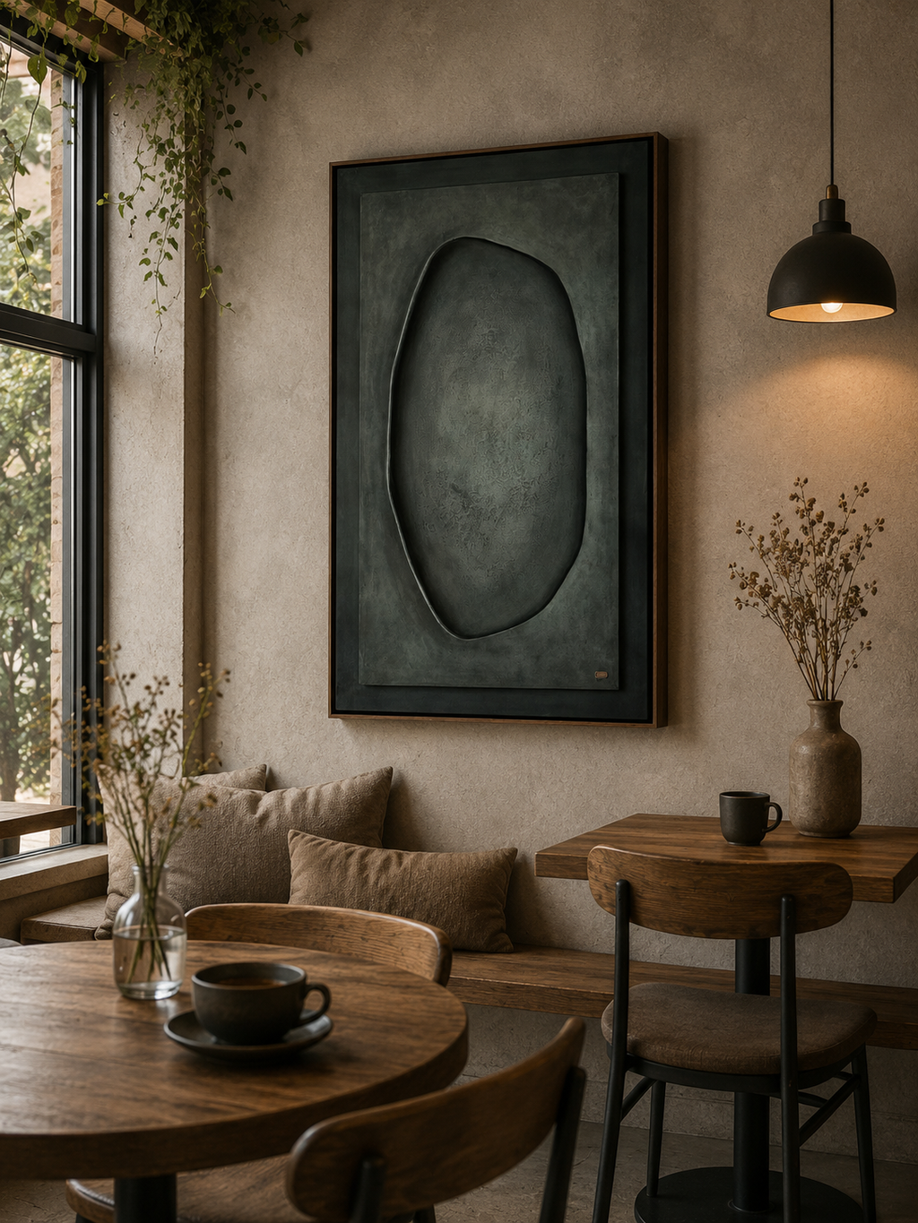 Obsidian Eclipse – Charcoal Black Handcrafted Abstract Wall Art on Stretched Wooden Canvas | Wallorah