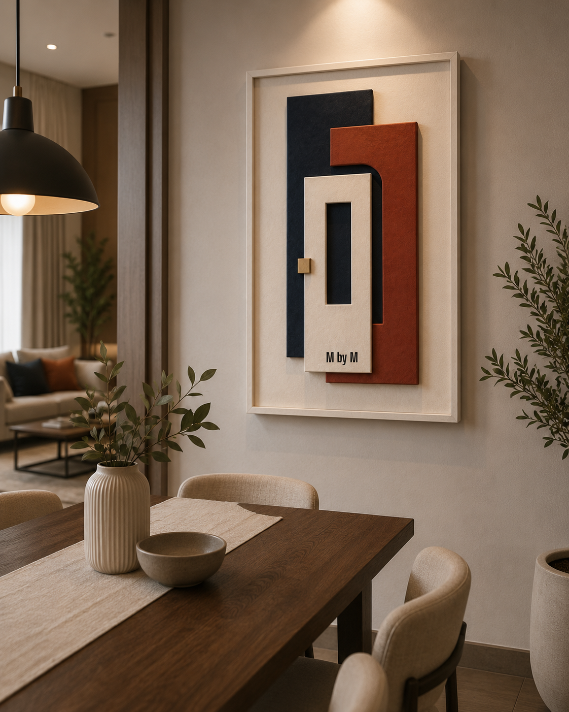 Modern Portal – Navy Blue, Rust & Ivory Handcrafted Geometric Wall Art on Stretched Wooden Canvas | Wallorah