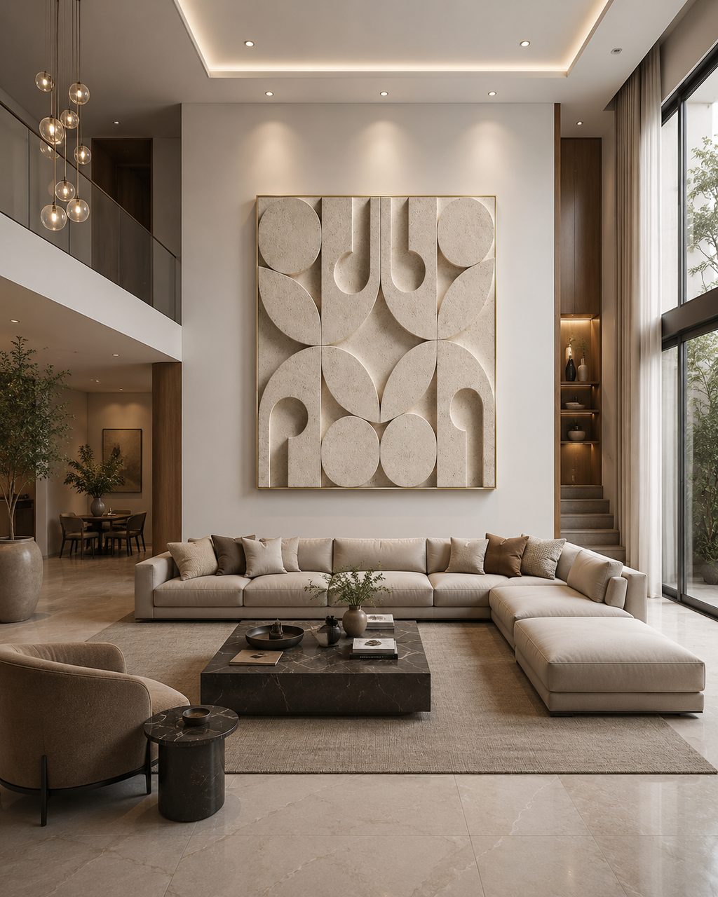 Eternal Geometry – Sand Beige Handcrafted 3D Abstract Wall Art on Stretched Wooden Canvas | Wallorah