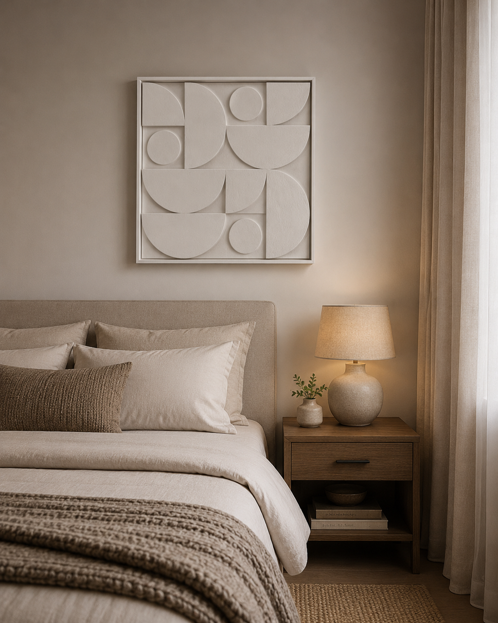 Ivory Geometry – Handcrafted Geometric Abstract Wall Art on Stretched Wooden Canvas | Wallorah