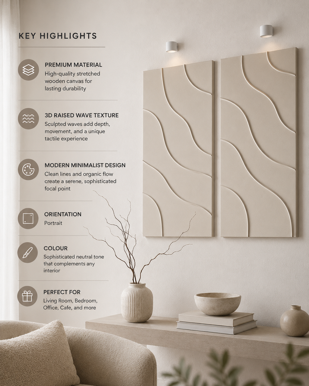 Ivory Harmony Duo – Handcrafted Minimalist Abstract Diptych Wall Art on Stretched Wooden Canvas | Wallorah