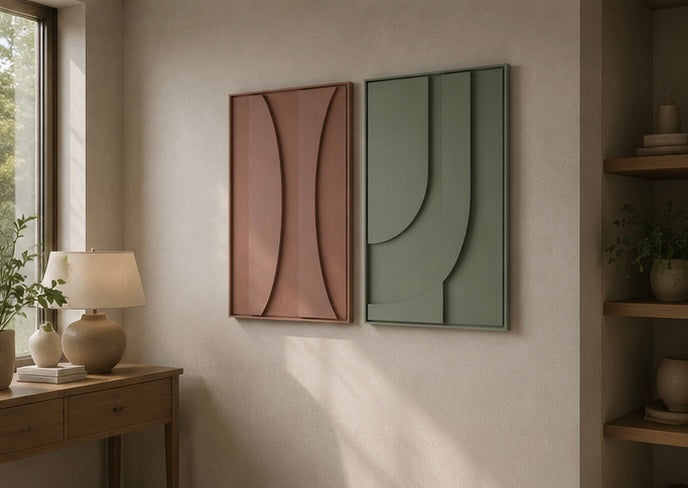 Earth & Sage Harmony – Handcrafted Abstract Wall Art (Set of 2) | Stretched Wooden Canvas | Wallorah