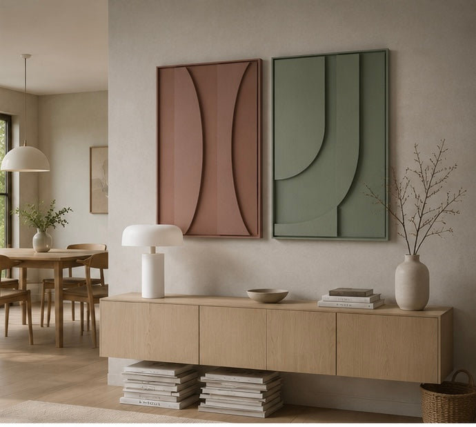 Earth & Sage Harmony – Handcrafted Abstract Wall Art (Set of 2) | Stretched Wooden Canvas | Wallorah