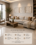 Ivory Symmetry Trio – (Set of 3) Handcrafted Geometric Wall Art Set on Stretched Wooden Canvas | Wallorah