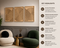 Nordic Wave Harmony – Handcrafted Wooden Geometric Triptych Wall Art on Stretched Wooden Canvas | Wallorah