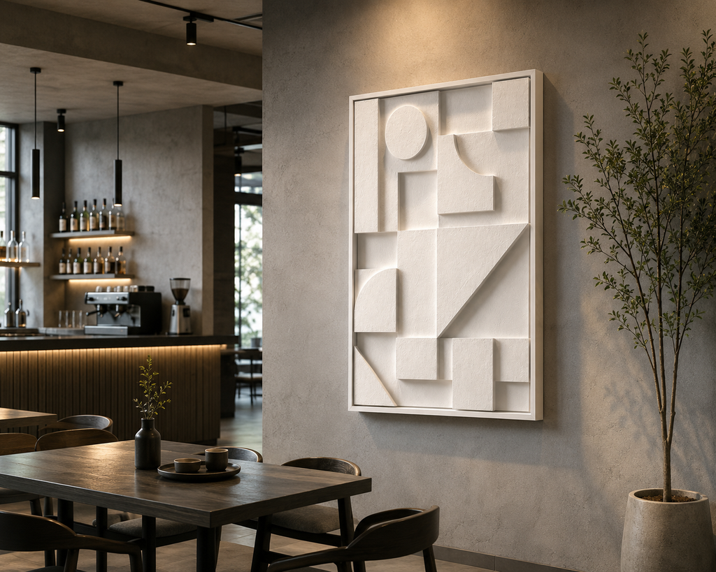 Ivory Geometric Relief Wall Art | Handcrafted 3D Wooden Wall Panel – Wallorah