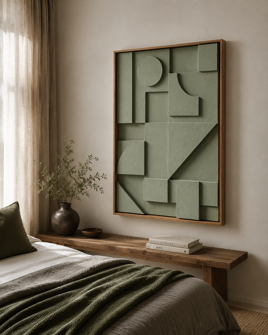 Sage Geometric Handcrafted Wall Sculpture | Modern 3D Wooden Wall Art – Wallorah