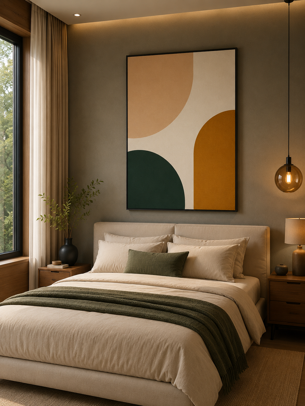 Earthy Arches Abstract Wall Art | Modern Green & Ochre Canvas – Wallorah