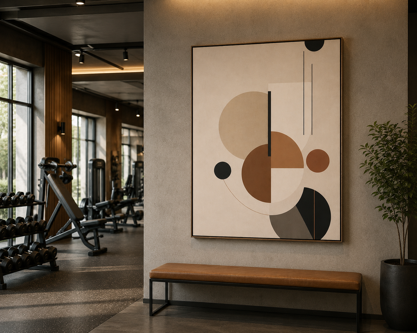 Modern Geometric Circles Abstract Wall Art | Neutral Minimalist Framed Canvas – Wallorah