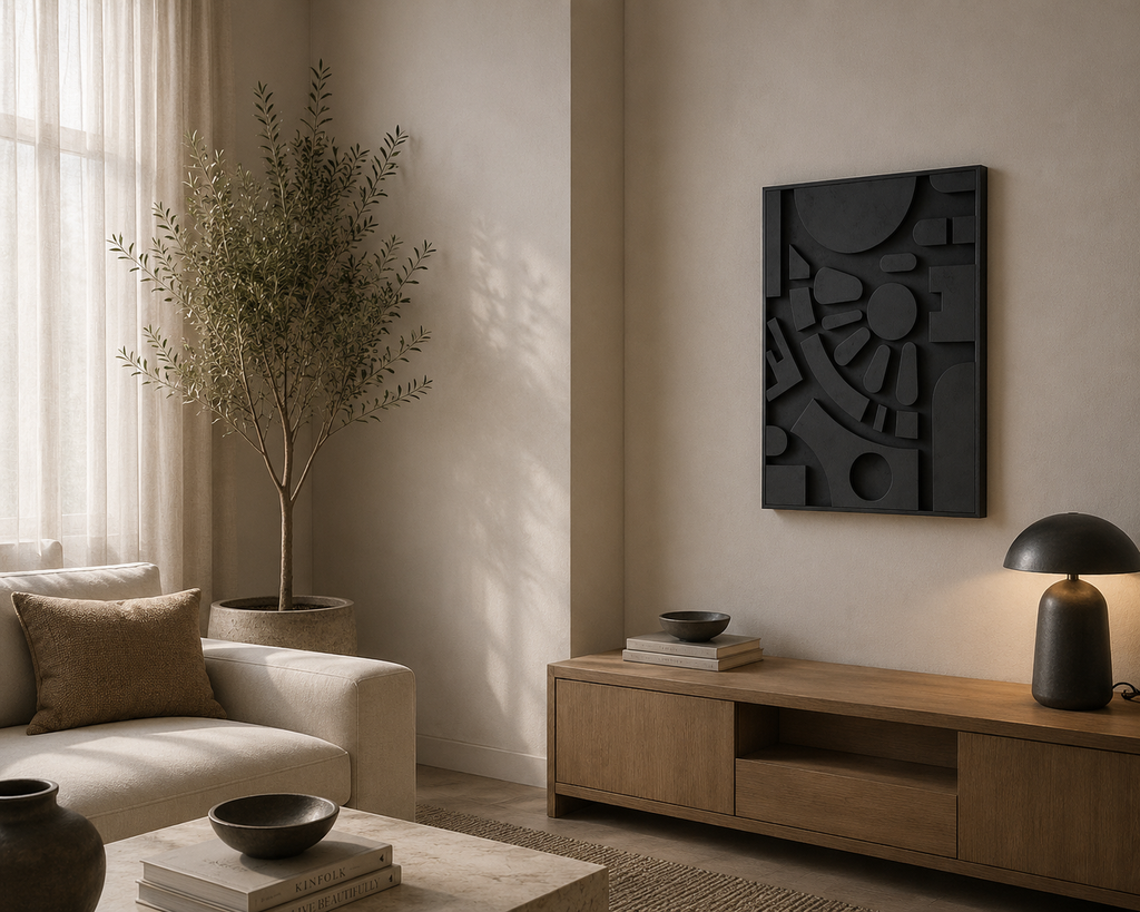 Matte Black Abstract Relief Wall Art | Handcrafted 3D Sculptural Wall Décor – Wallorah