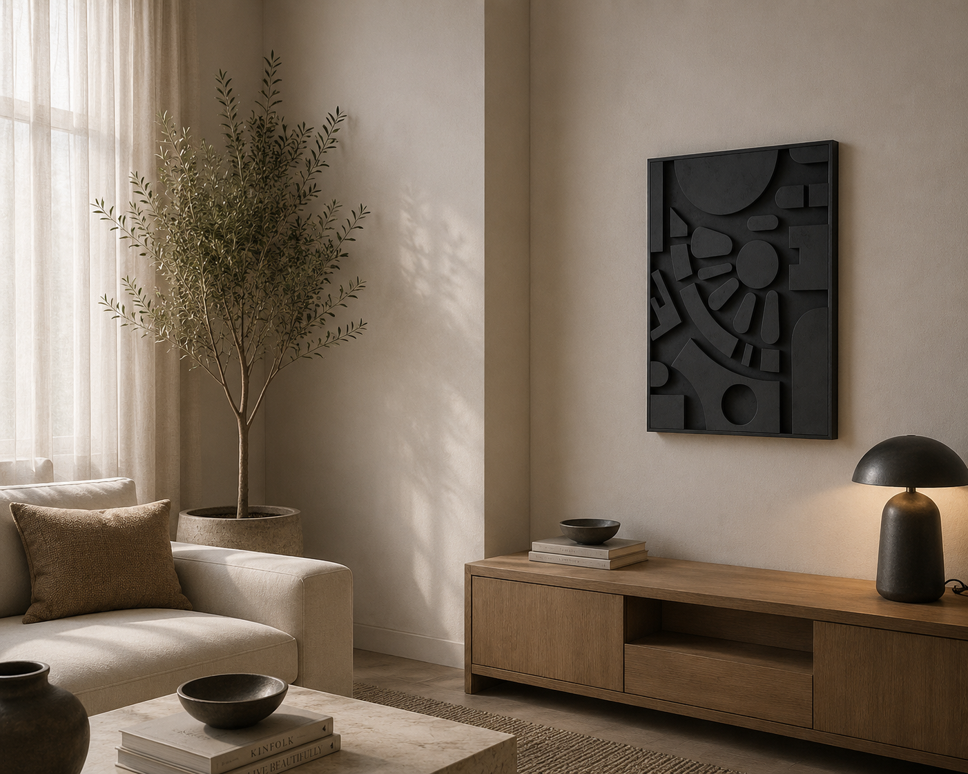 Matte Black Abstract Relief Wall Art | Handcrafted 3D Sculptural Wall Décor – Wallorah