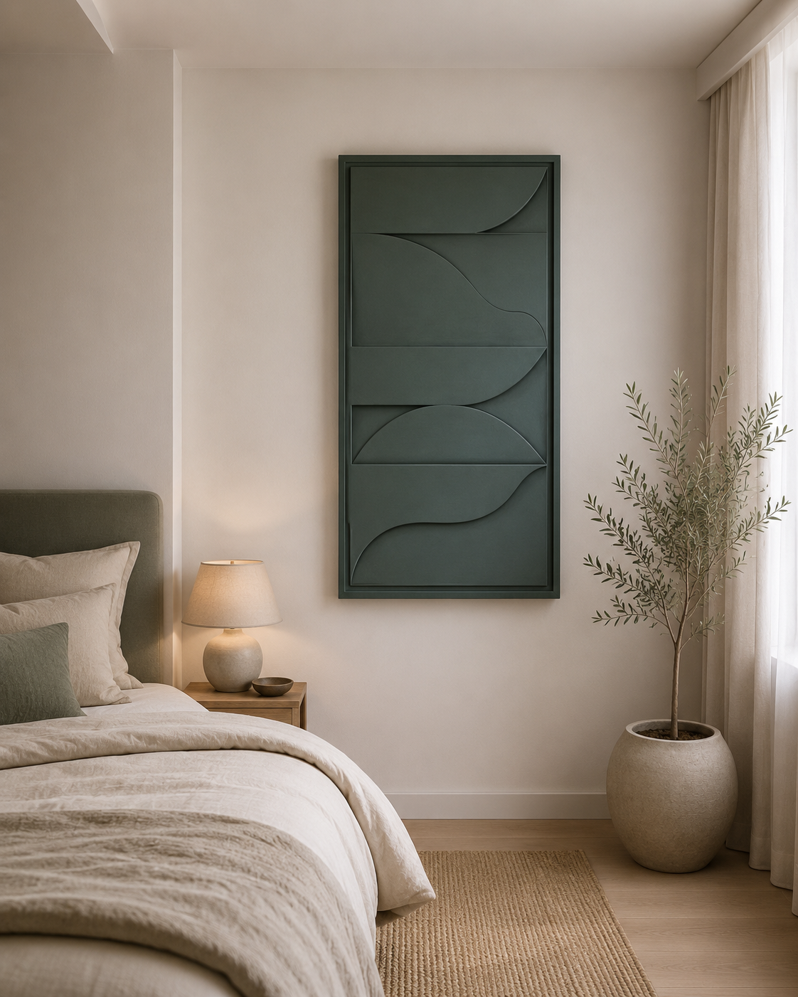 Sage Horizon – Handcrafted Minimalist 3D Abstract Wall Art on Stretched Wooden Canvas | Wallorah