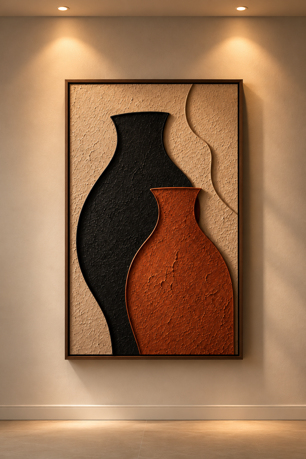 Twin Silhouettes – Black & Terracotta Abstract Handcrafted Wall Art on Stretched Wooden Canvas | Wallorah
