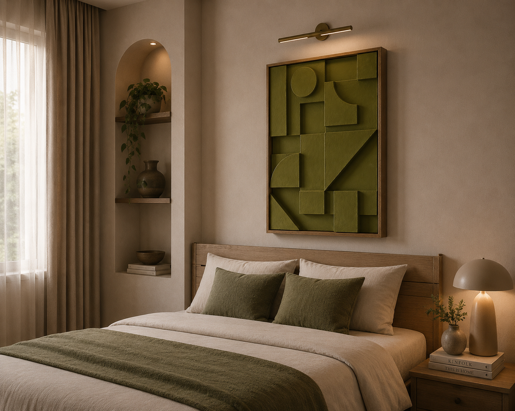 Olive Geometry – Olive Green Handcrafted Geometric Wall Art on Stretched Wooden Canvas | Wallorah