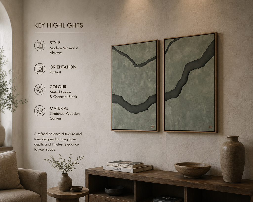 Twin Earth Veins – Sage Grey Handcrafted Abstract Wall Art Set on Stretched Wooden Canvas | Wallorah