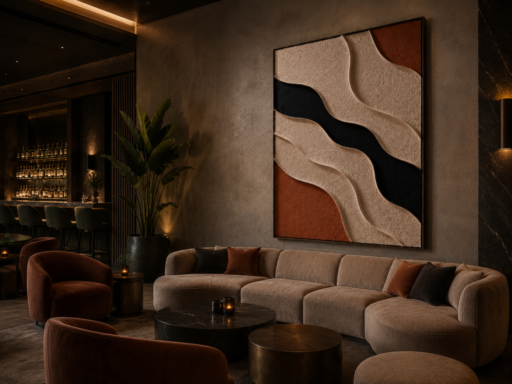 Earth Flow – Beige, Rust & Charcoal Abstract Handcrafted Wall Art on Stretched Wooden Canvas | Wallorah