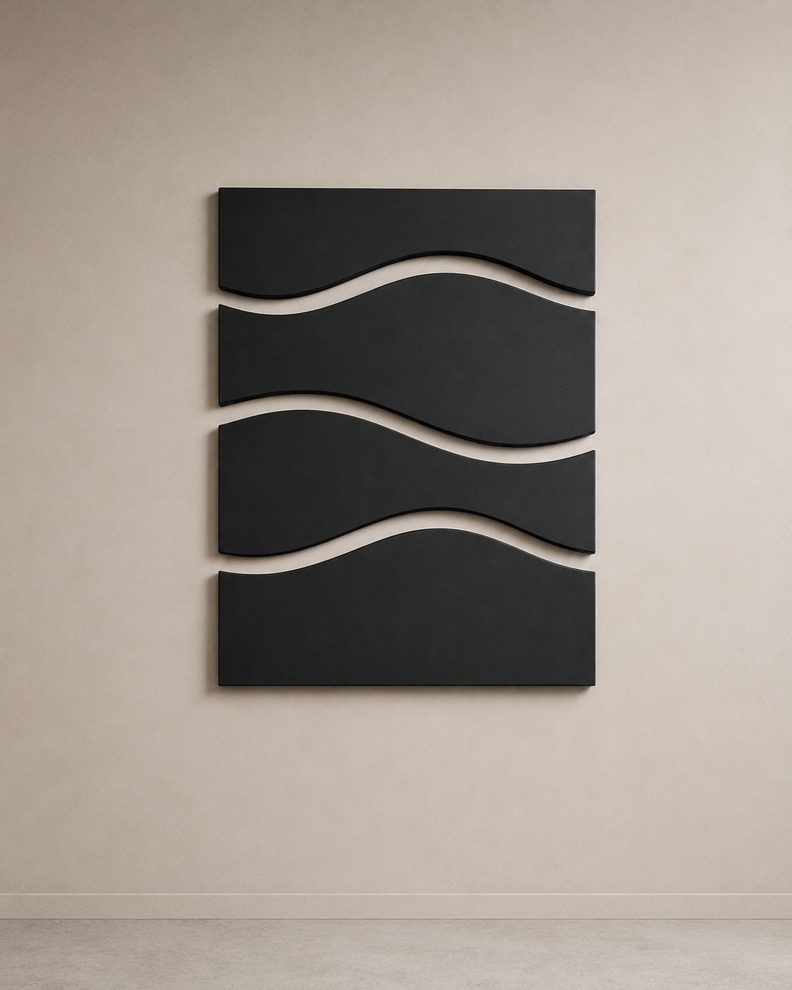 Midnight Waves – Black Minimalist Handcrafted Wall Art on Stretched Wooden Canvas | Wallorah
