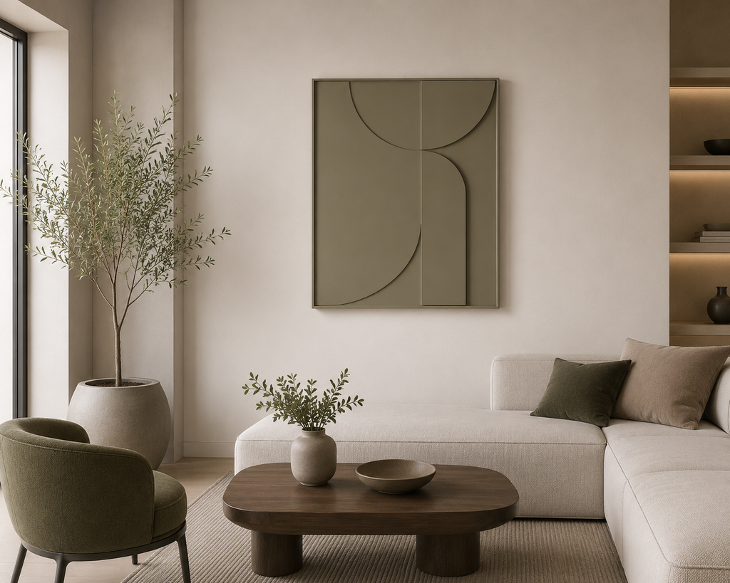 Olive Arc – Handcrafted Sage Green Geometric 3D Wall Art on Stretched Wooden Canvas | Wallorah