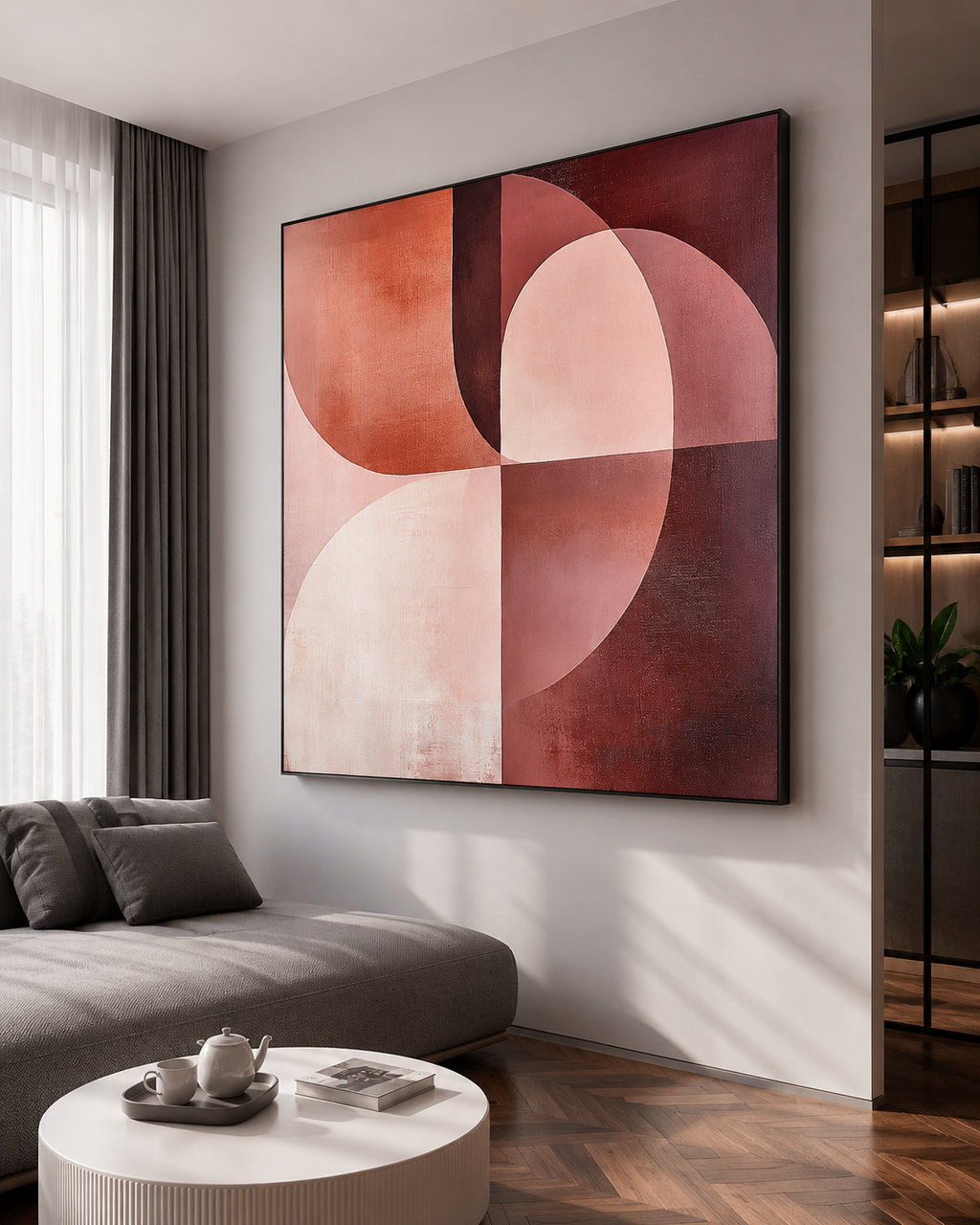 Crimson Eclipse Abstract Wall Art | Modern Geometric Canvas – Wallorah