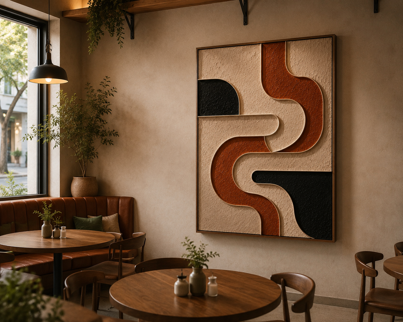 Rust Pathways – Terracotta & Black Geometric Handcrafted Wall Art on Stretched Wooden Canvas | Wallorah