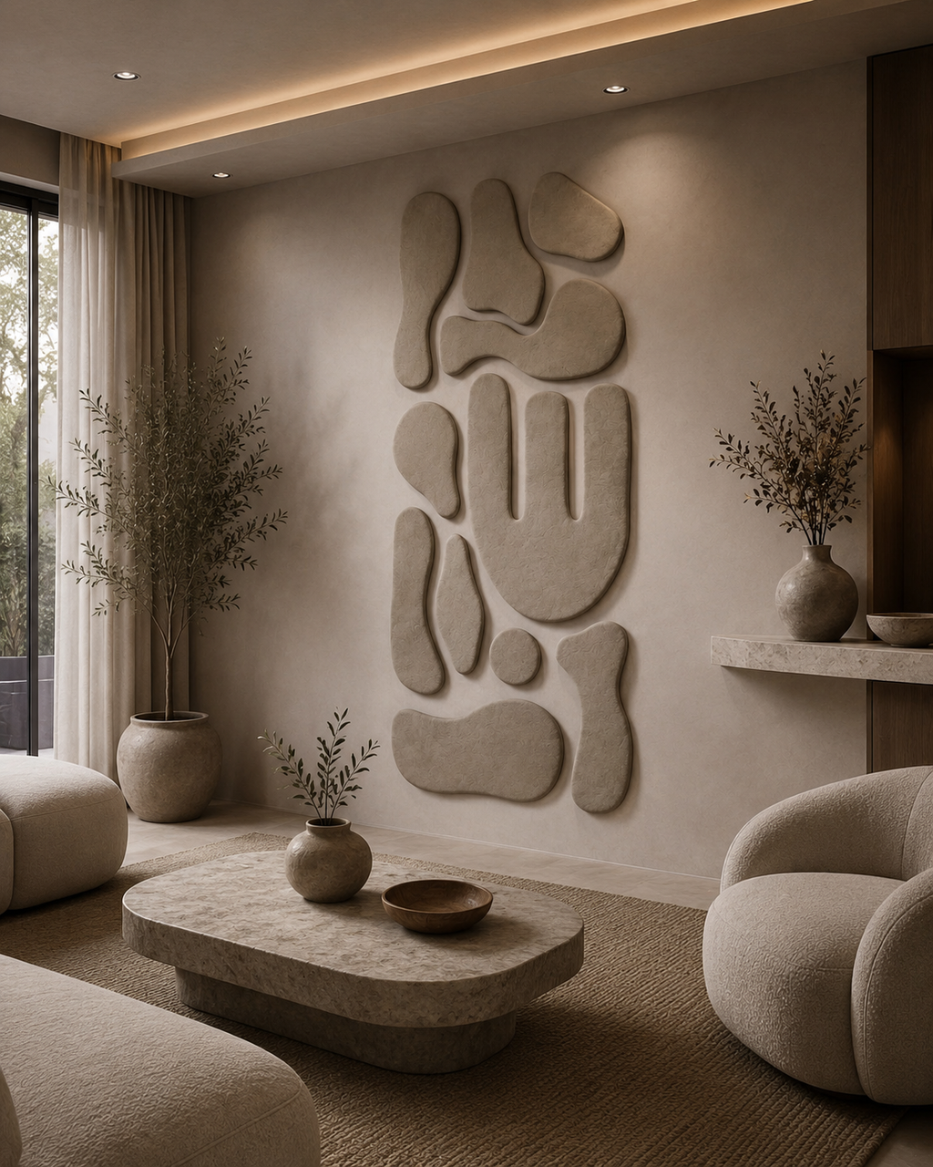 Organic Balance – Beige Abstract Handcrafted Wall Art on Stretched Wooden Canvas | Wallorah