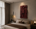 Burgundy Geometric Relief Wall Art | Handcrafted 3D Wooden Wall Sculpture – Wallorah