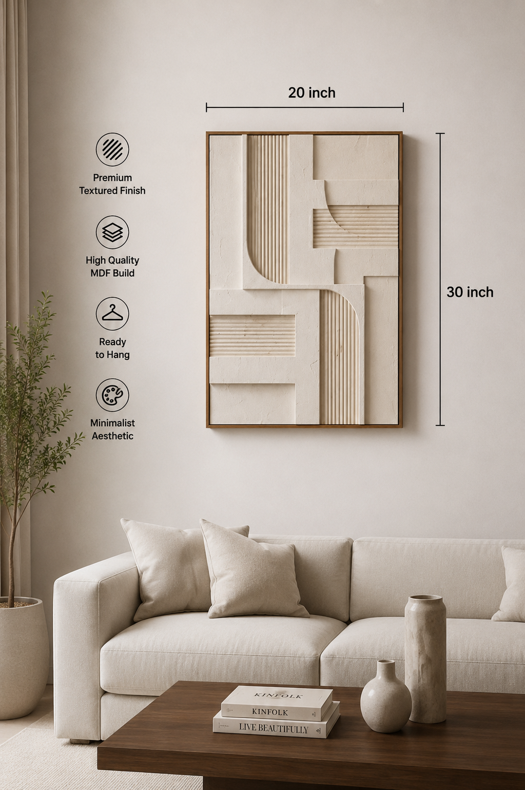 Ivory Linen Linear Relief  | Wallorah