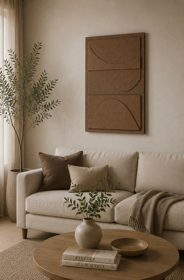 Sandstone Brown Horizon – Handcrafted Abstract Wall Art on Stretched Wooden Canvas | Wallorah