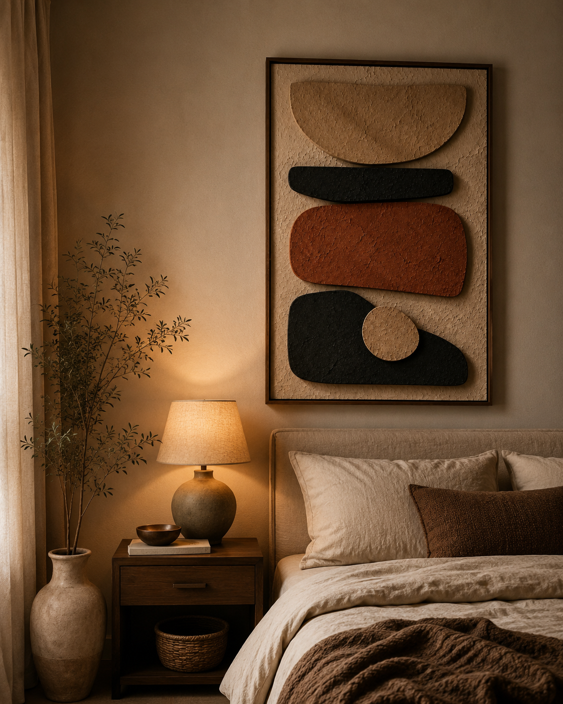 Rust & Charcoal Harmony – Handcrafted Abstract Textured Wall Art on Stretched Wooden Canvas | Wallorah