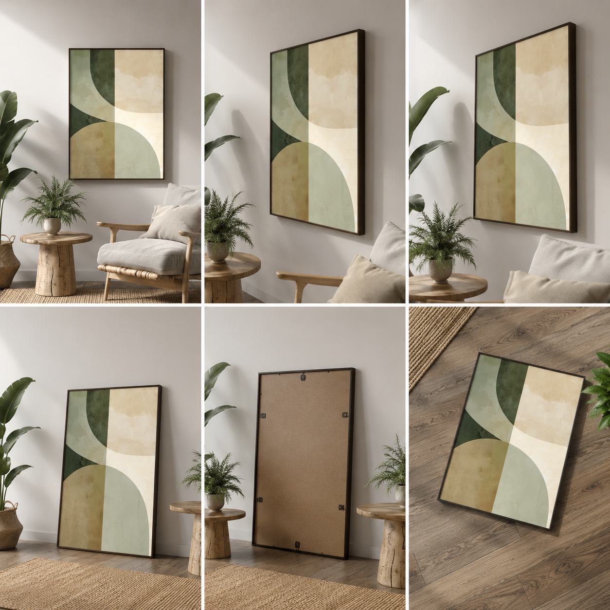 Organic Harmony – Minimalist Abstract Geometric Wall Art | Sage Green & Beige Modern Canvas Print | Scandinavian Japandi Living Room Decor