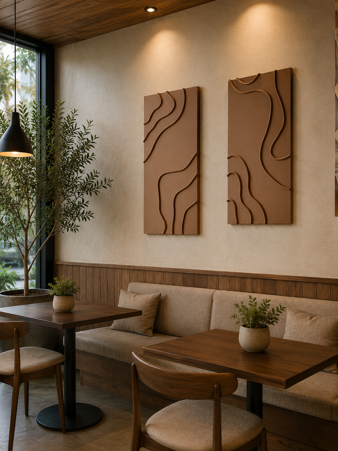 Terra Contours – Handcrafted Mocha Brown Abstract Wall Art Set of 2 on Stretched Wooden Canvas | Wallorah