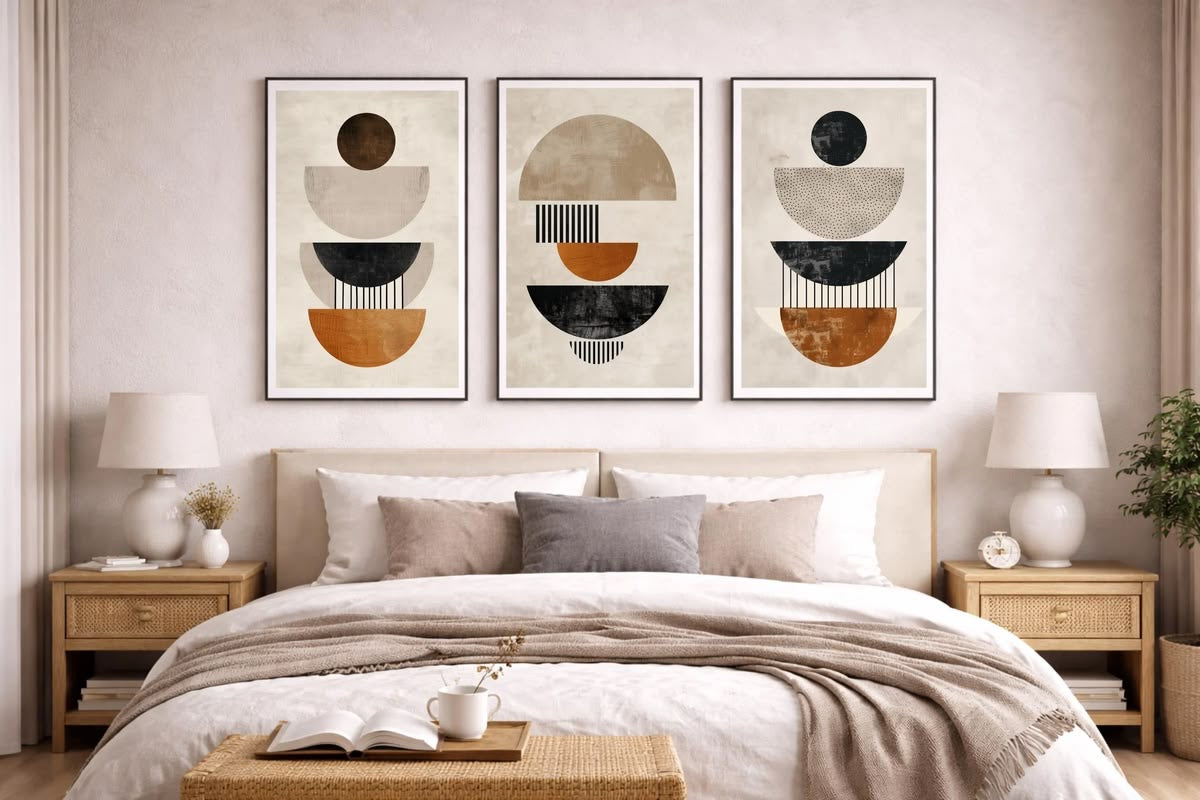 Modern Geometric Balance | Set of 3 Abstract Canvas Wall Art | Premium UV Printed Ready-to-Hang