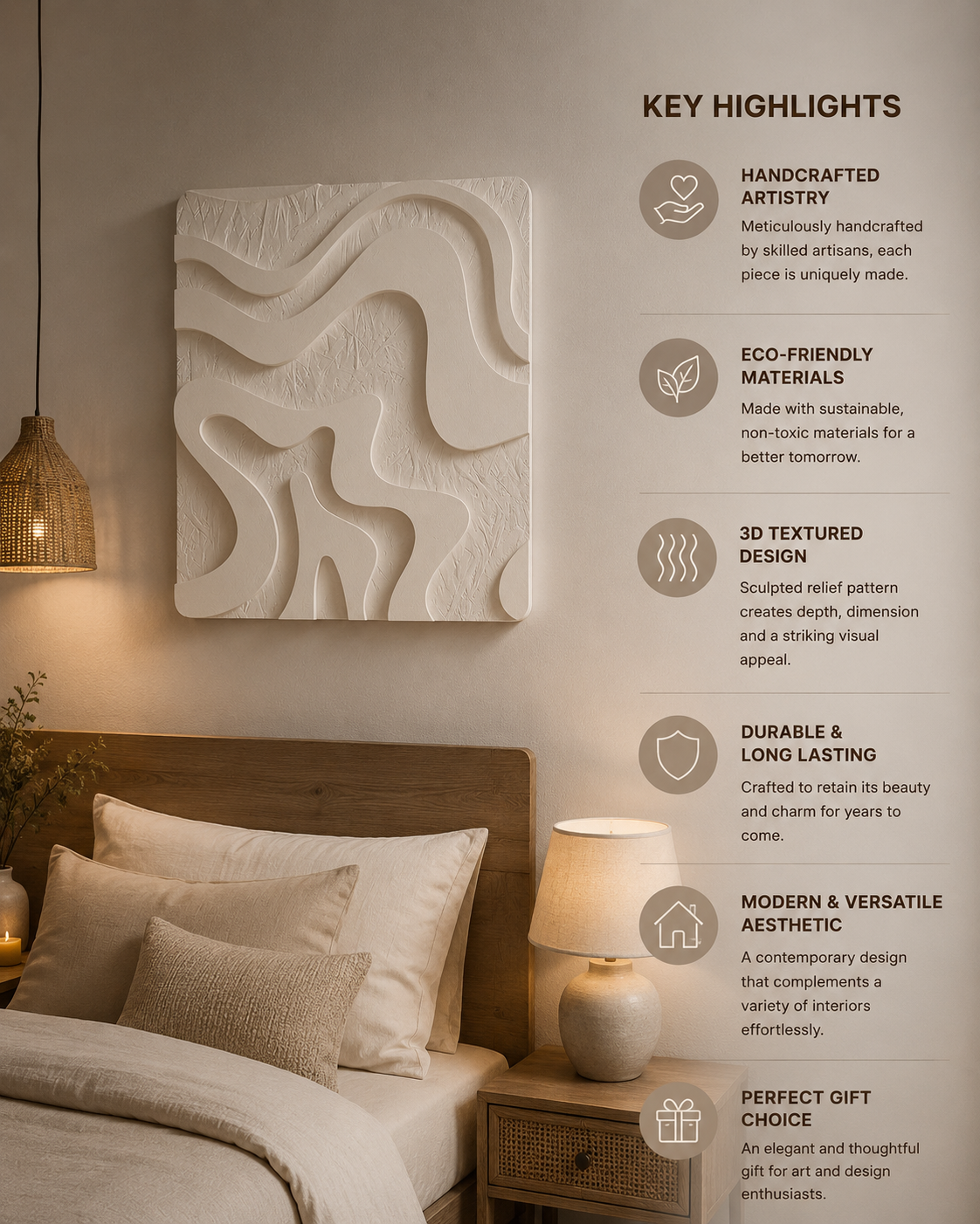 Ivory Drift – Handcrafted Organic Abstract Wall Art on Stretched Wooden Canvas | Wallorah