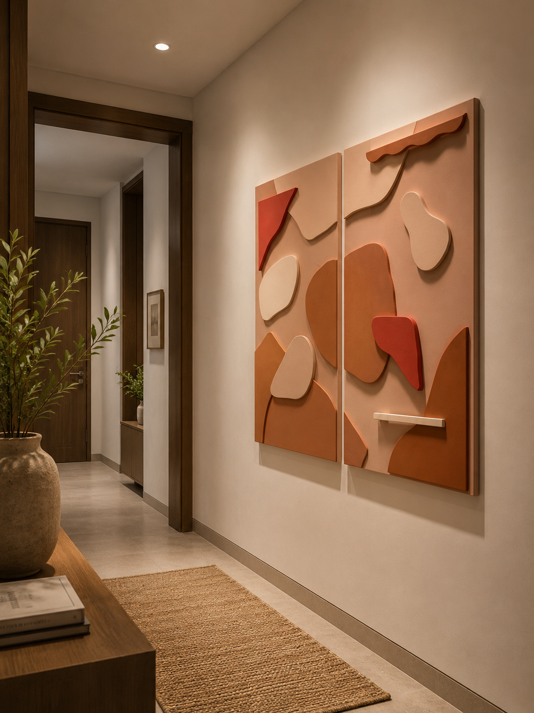 Terracotta Harmony Duo – Terracotta & Blush Pink Handcrafted Abstract Wall Art Set on Stretched Wooden Canvas | Wallorah