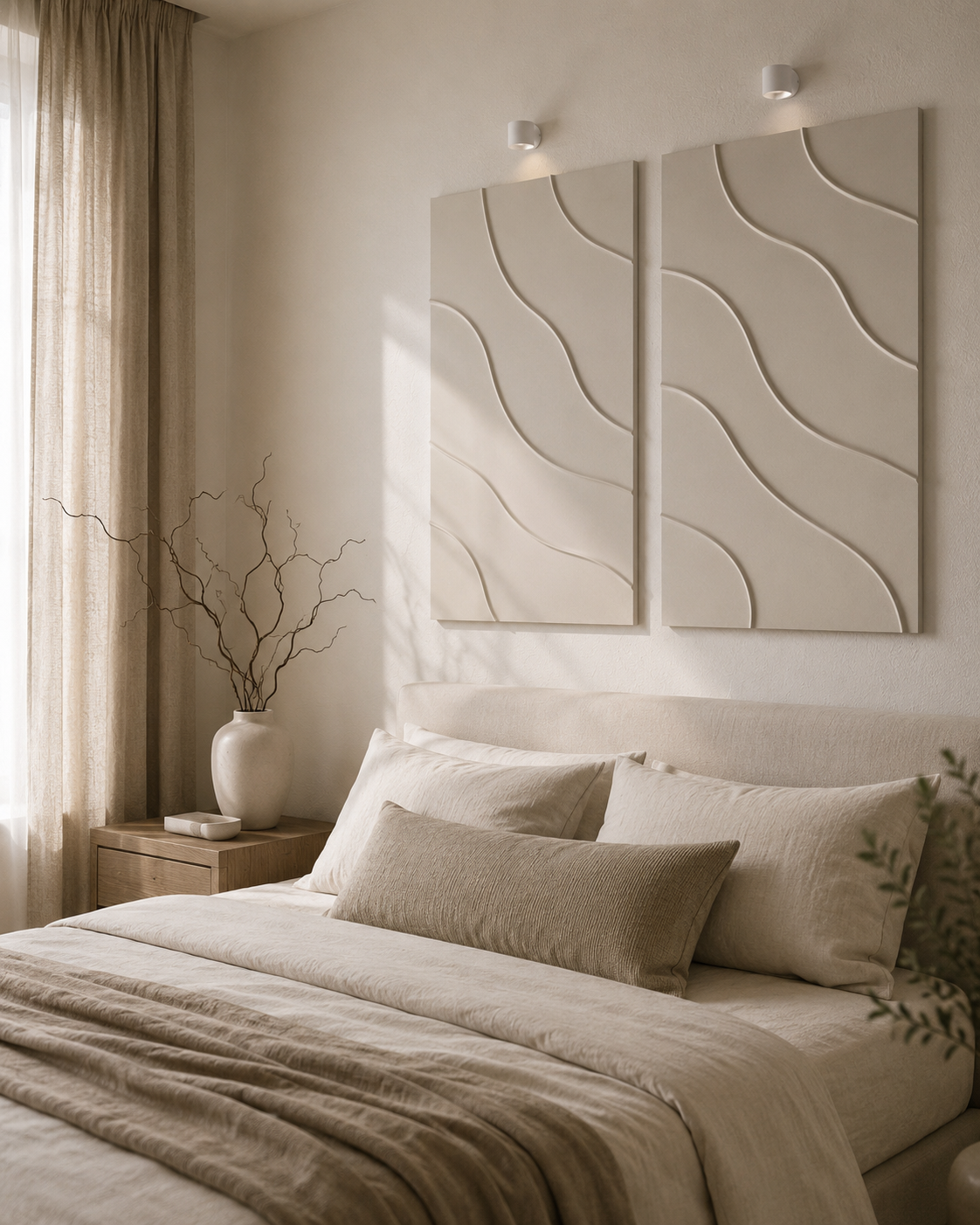 Ivory Harmony Duo – Handcrafted Minimalist Abstract Diptych Wall Art on Stretched Wooden Canvas | Wallorah