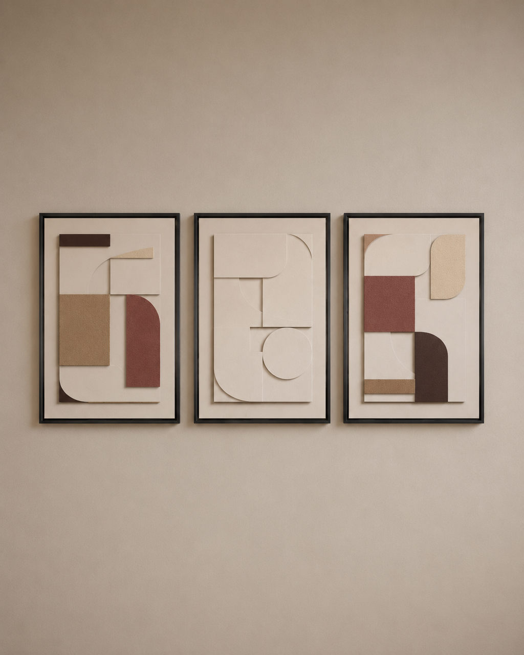 Earthline Elegance Trio – Ivory, Sand & Terracotta Handcrafted Textured Wall Art Set of 3 on Stretched Wooden Canvas | Wallorah