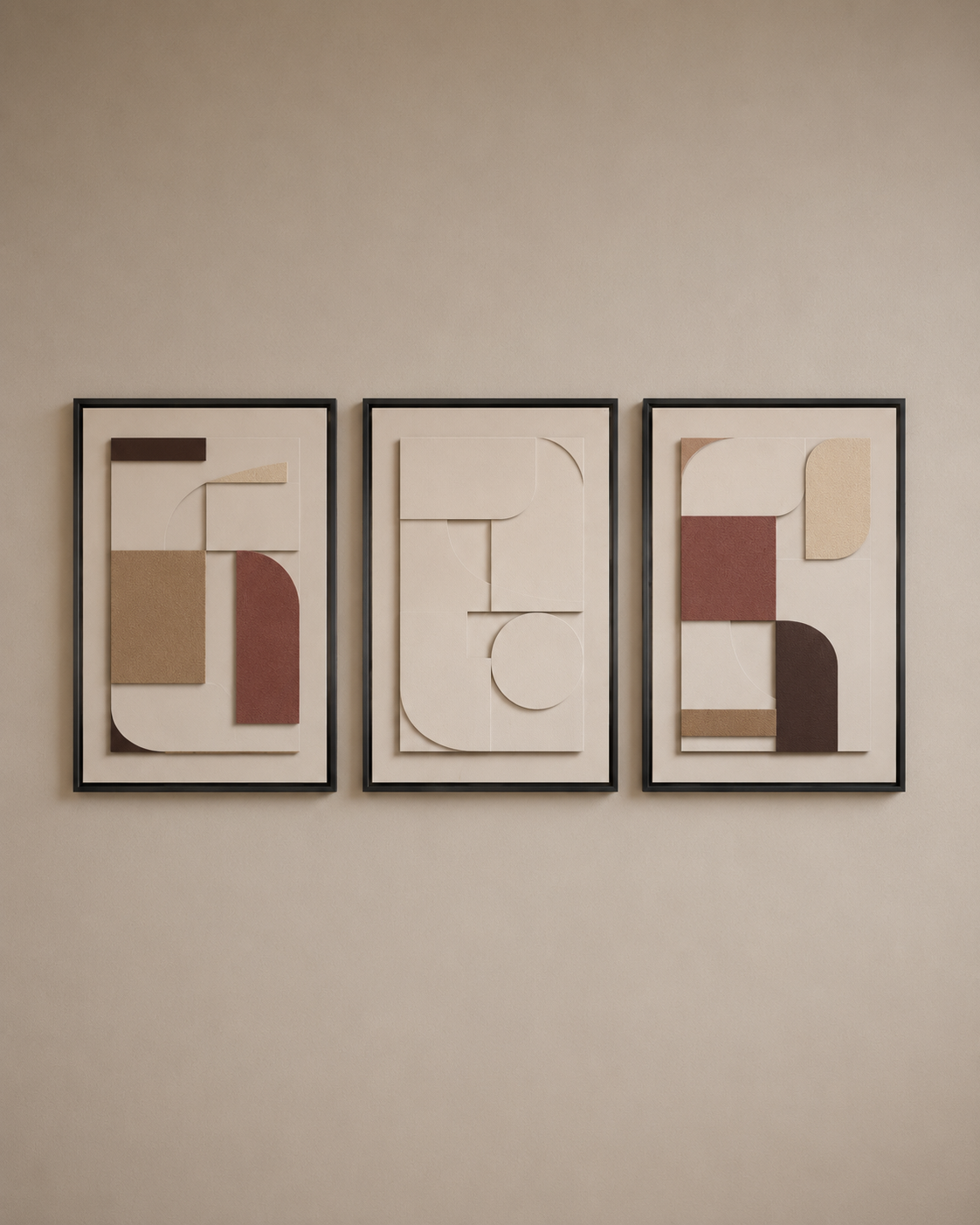 Earthline Elegance Trio – Ivory, Sand & Terracotta Handcrafted Textured Wall Art Set of 3 on Stretched Wooden Canvas | Wallorah