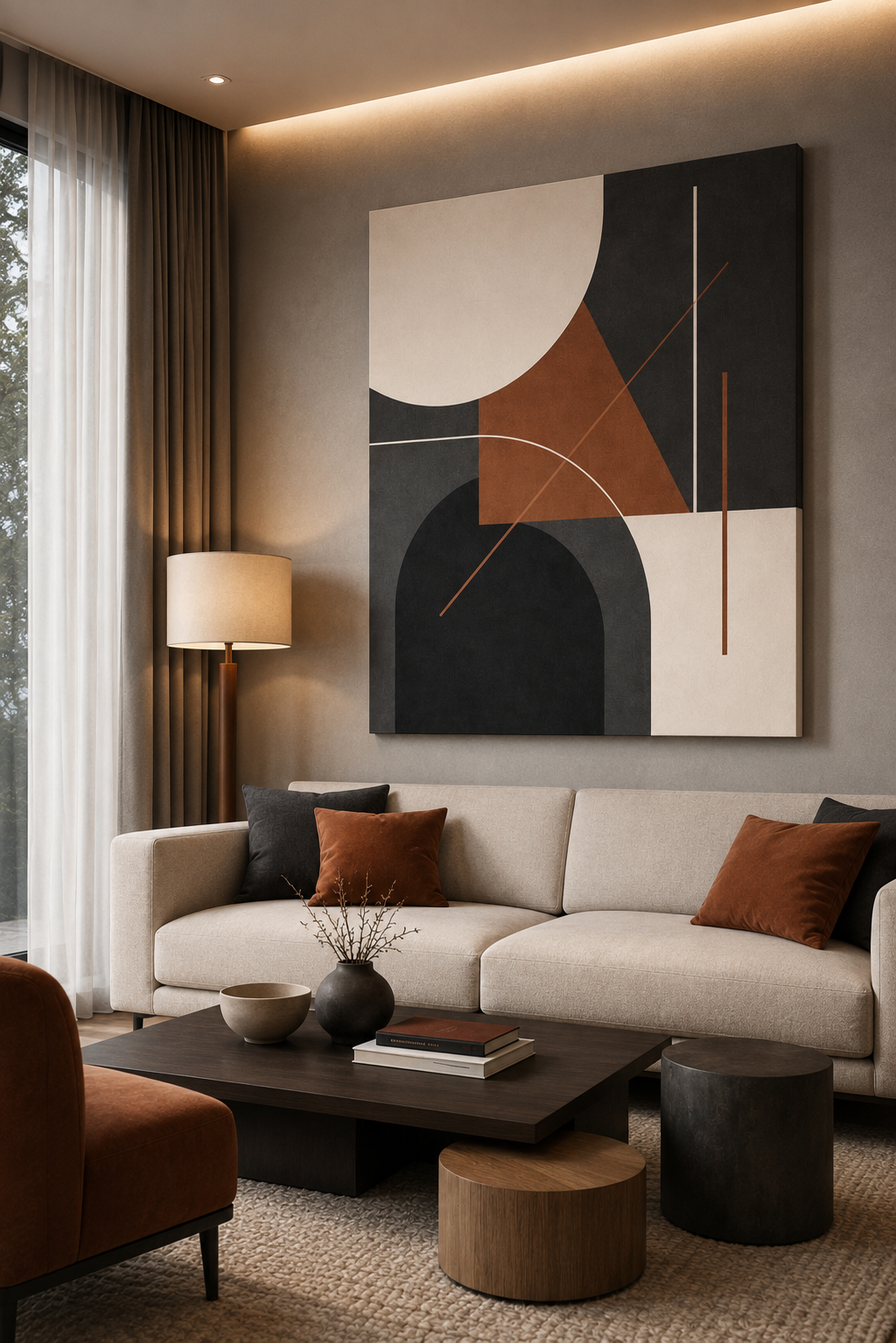Terra Geometry Abstract Wall Art | Modern Black & Rust Canvas – Wallorah