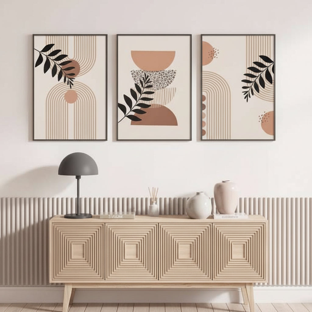 Modern Geometric Botanical Trio | Set of 3 Premium Canvas Wall Art | UV Printed Ready-to-Hang
