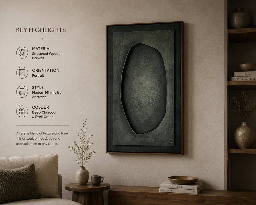 Obsidian Eclipse – Charcoal Black Handcrafted Abstract Wall Art on Stretched Wooden Canvas | Wallorah