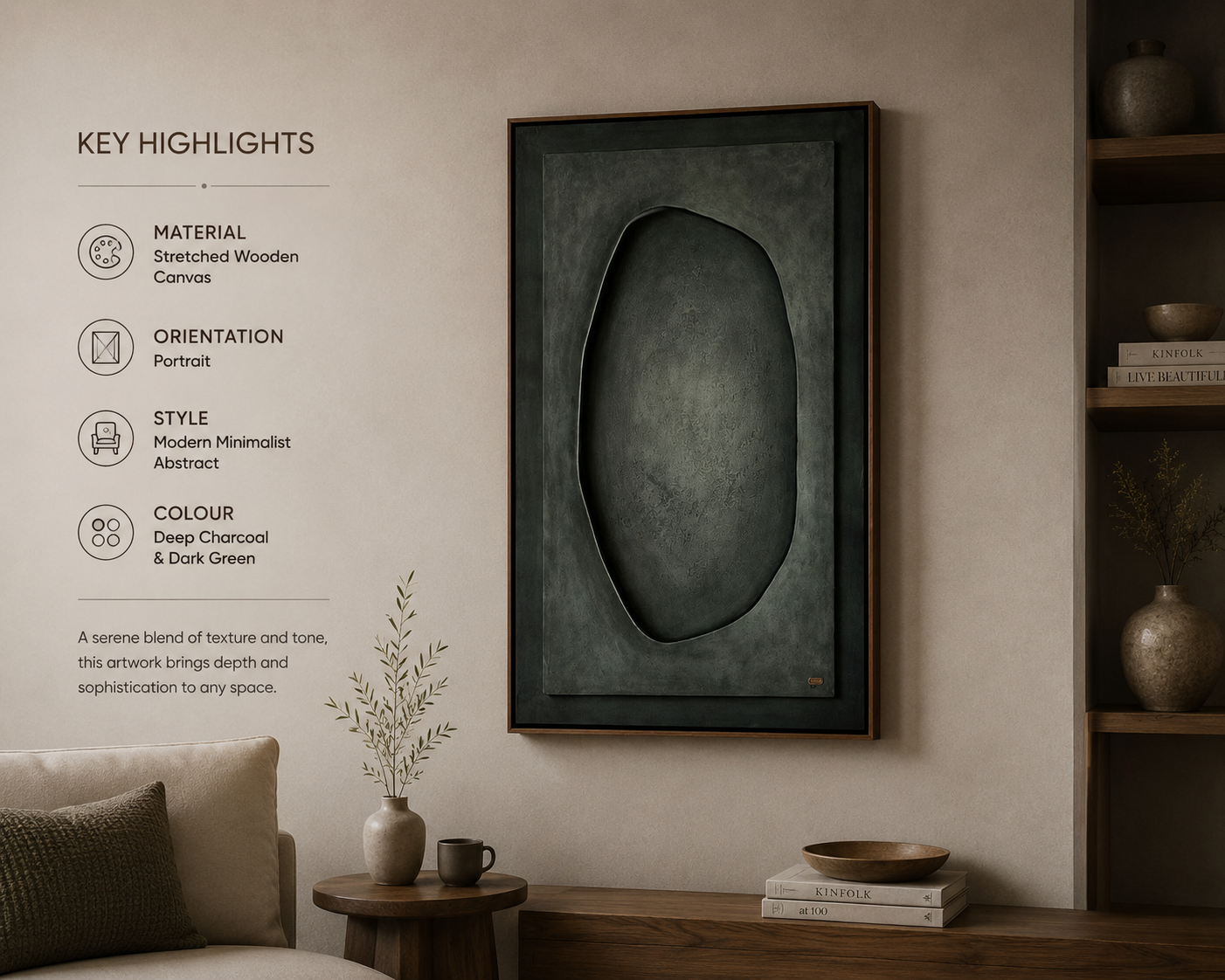 Obsidian Eclipse – Charcoal Black Handcrafted Abstract Wall Art on Stretched Wooden Canvas | Wallorah